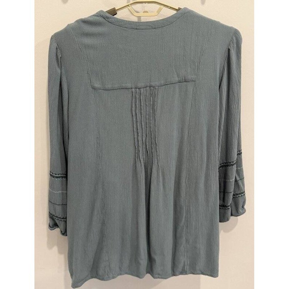 J Jill Textured Button Front Dusty Blue Long Sleeve Shirt L Embroidered Peasant - Picture 8 of 13